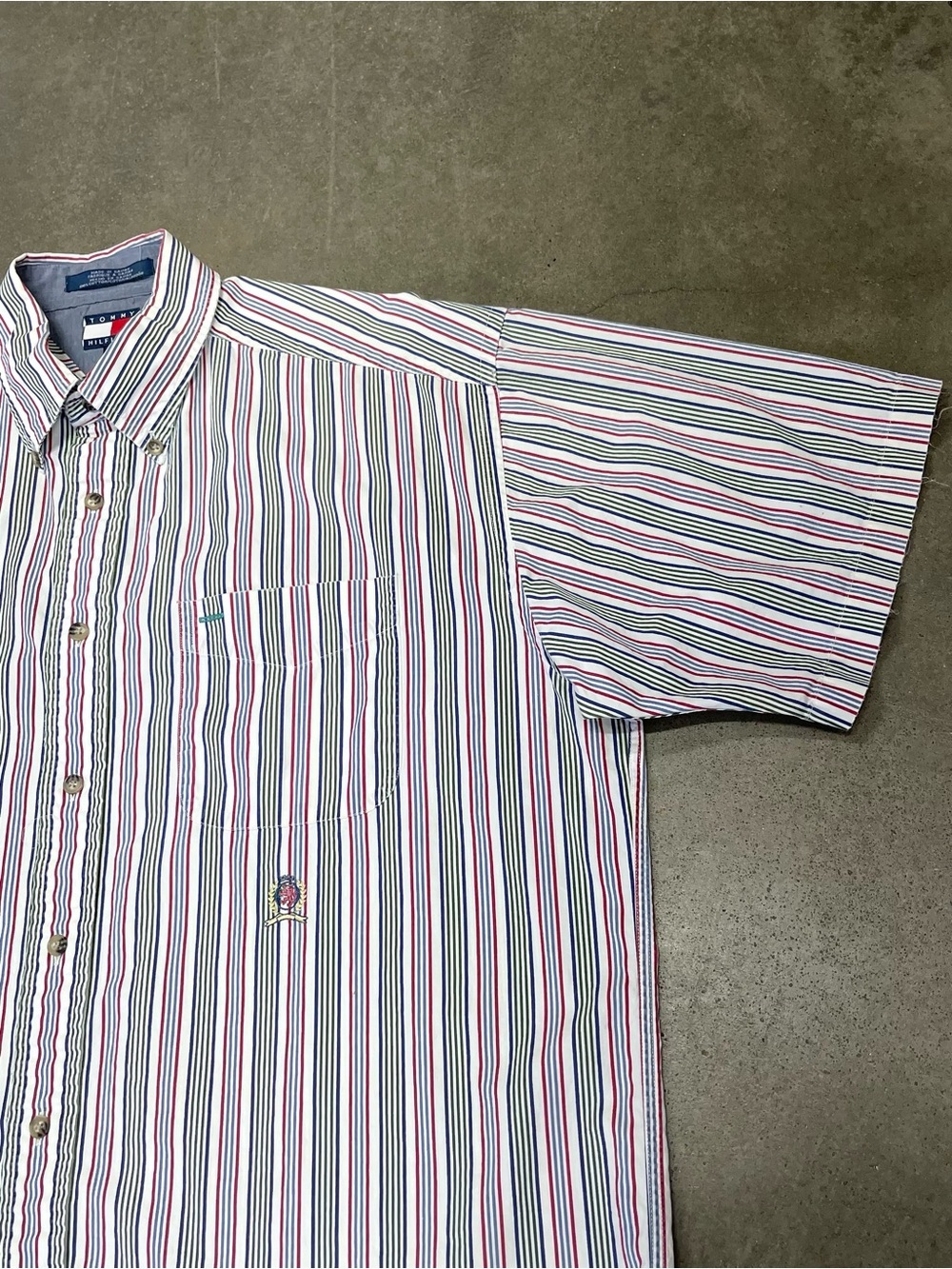 Vintage Tommy Hilfiger Mens L Multi Stripe Y2K Crest Button Up Shirt